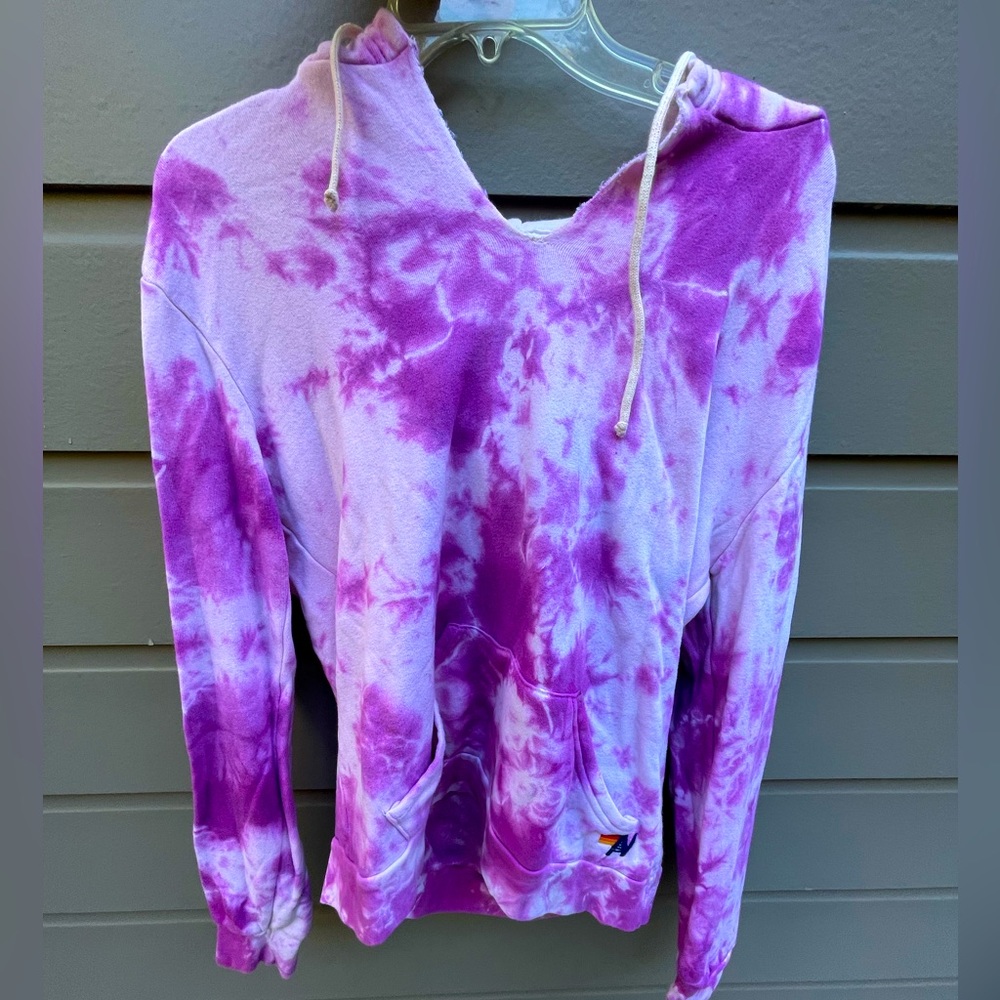 Super Rare Aviator Nation Hand Dyed Purple/Pink Raw V-Neck Hoodie Medium